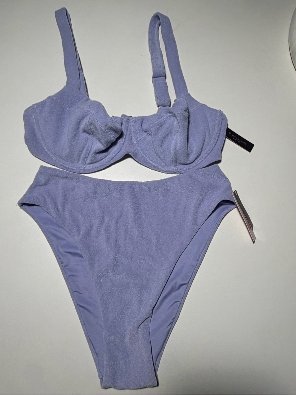 Victoria's Secret Terry Cloth Bikini Set Lavender Top 36D High waist Bottom M